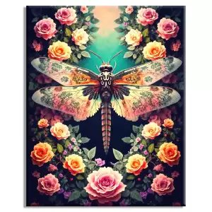 Dragonfly Among The Roses